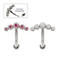 Titanium Internally Threaded 5-Cluster Bezel Set Gem Fixed Top Curved Barbell