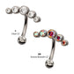 Titanium Internally Threaded 5-Cluster Bezel Set Gem Fixed Top Curved Barbell