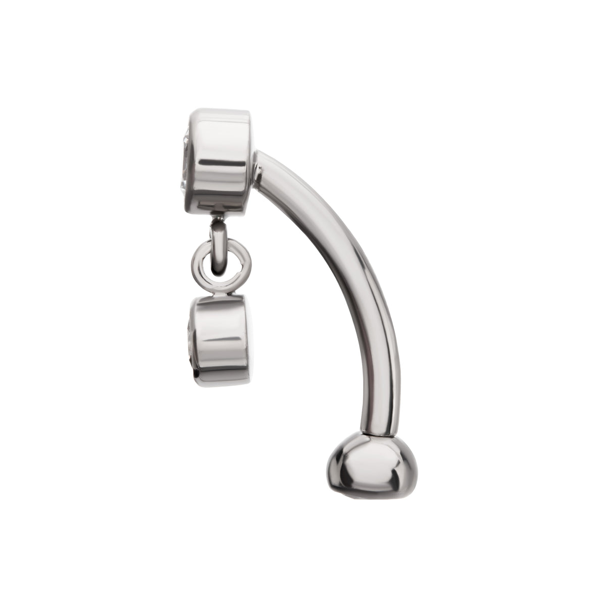 Titanium Internally Threaded Bezel Gem Fixed Top Curved Barbell with Floating Gem Dangle