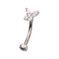 Titanium Internally Threaded Butterfly Fixed Top Curved Barbell with Prong Set Marquise & Round Gem