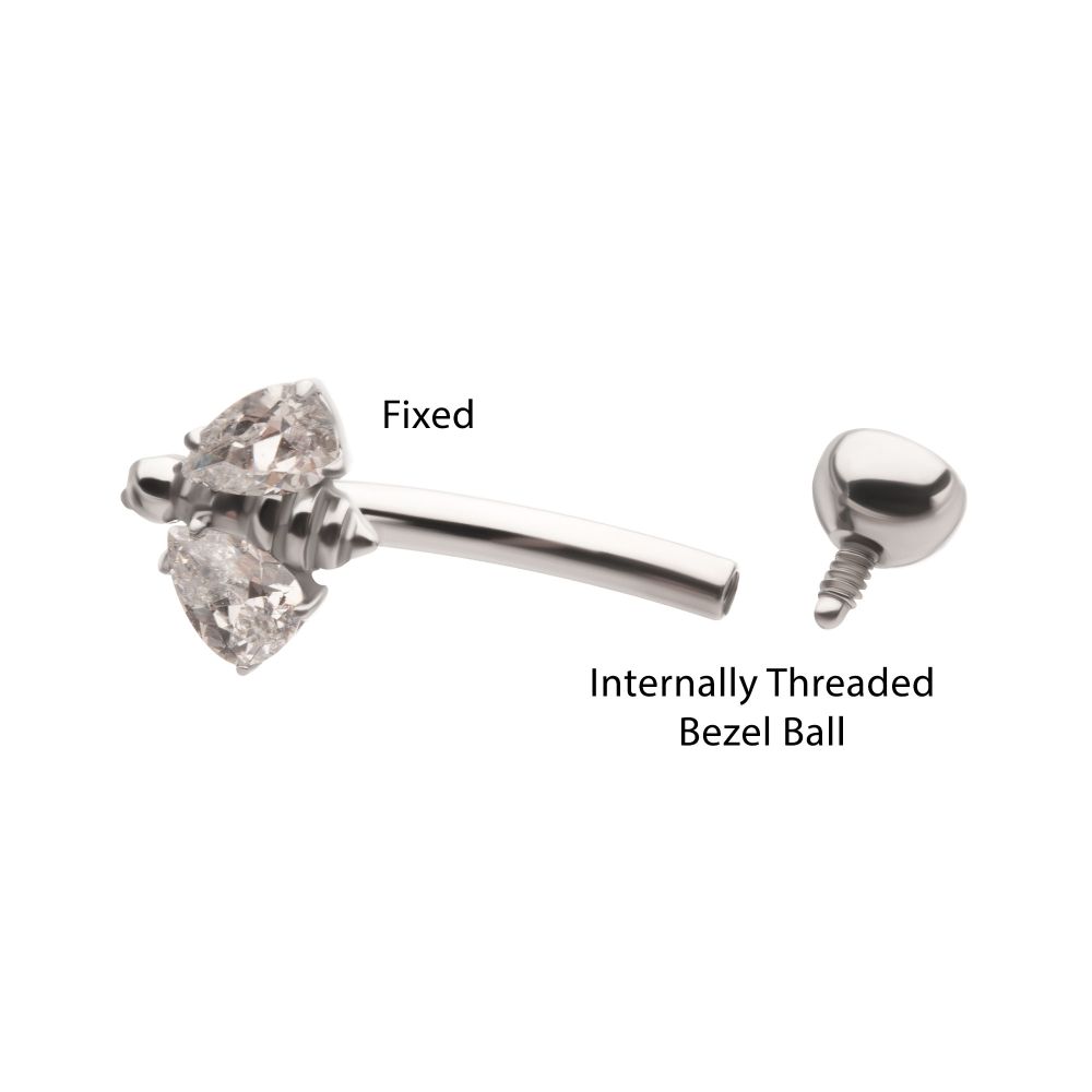 Titanium Internally Threaded Bee Fixed Top Curved Barbell with Prong Set Teardrop Gem