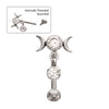 Titanium Internally Threaded Gem Triple Moon Phase Fixed Top Curved Barbell with Floating Bezel CZ Dangle