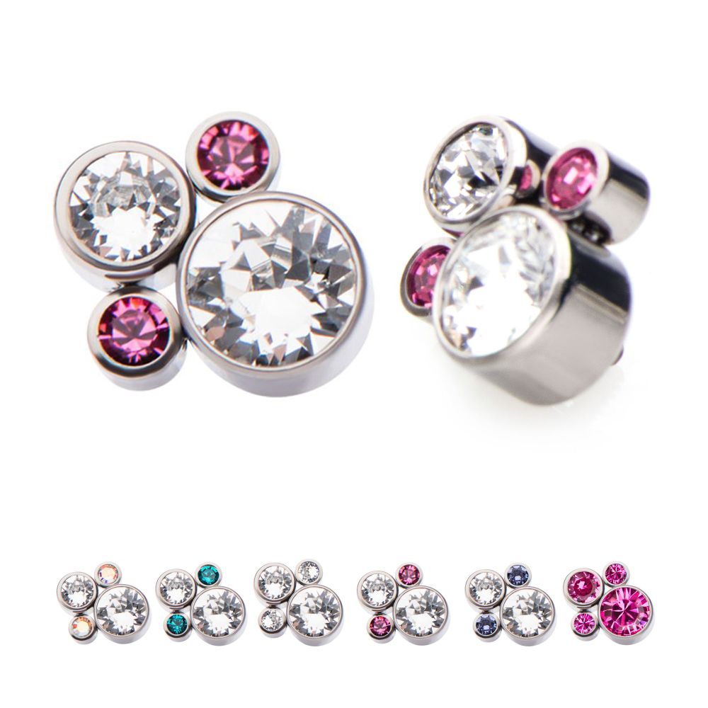 Titanium Internally Threaded 4-Bezel Set Swarovski Crystal Cluster Tops
