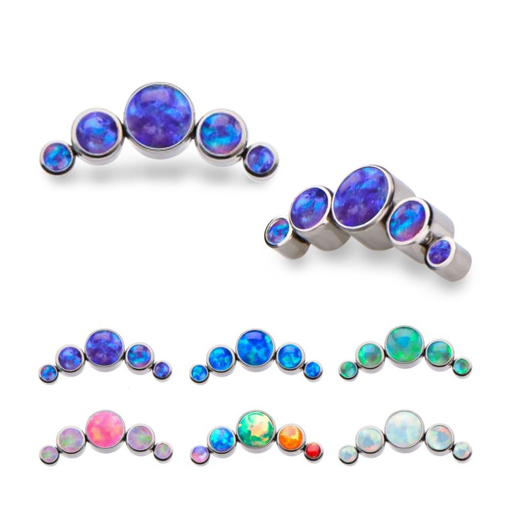 Titanium Internally Threaded 5-Bezel Set Synthetic Opal Cluster Tops