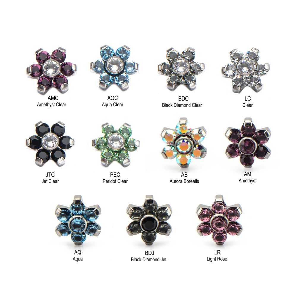 Titanium Internally Threaded Prong Set CZ Gem Flower Top