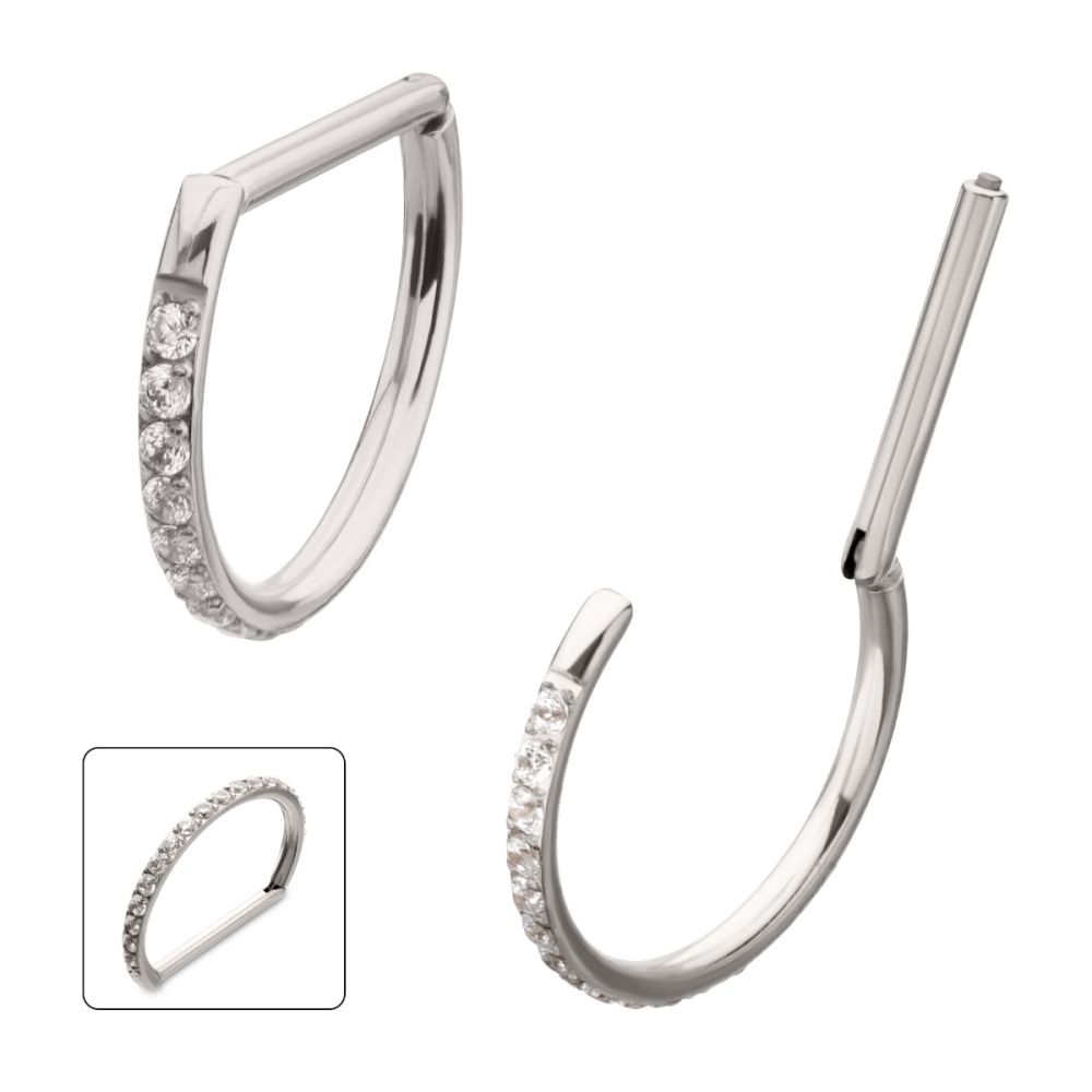 Titanium D-Ring Clicker with CNC Set Clear CZ Gem