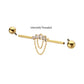 24Kt Gold PVD Titanium Internally Threaded 5 Prong Set Gem Cluster with 5 Chain Dangle & Ball End Industrial Barbell