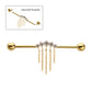 24Kt Gold PVD Titanium Internally Threaded 5 Prong Set Gem Cluster with 2-Tier Chain & Ball End Industrial Barbell