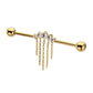 24Kt Gold PVD Titanium Internally Threaded 5 Prong Set Gem Cluster with 2-Tier Chain & Ball End Industrial Barbell