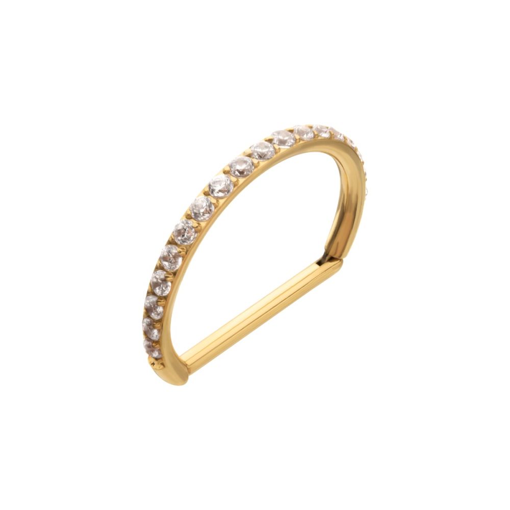 24Kt Gold PVD Titanium D-Ring Clicker with CNC Set Clear CZ Gem