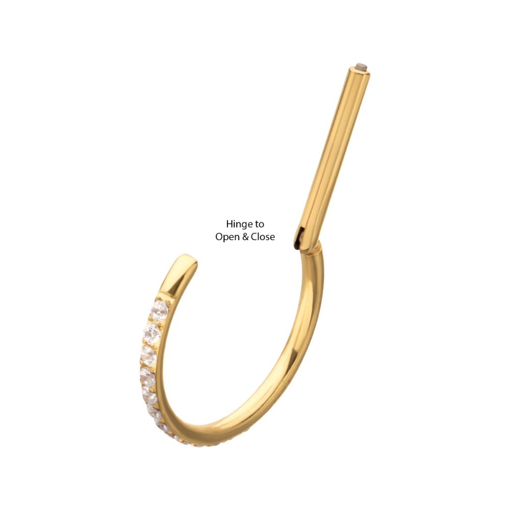 24Kt Gold PVD Titanium D-Ring Clicker with CNC Set Clear CZ Gem