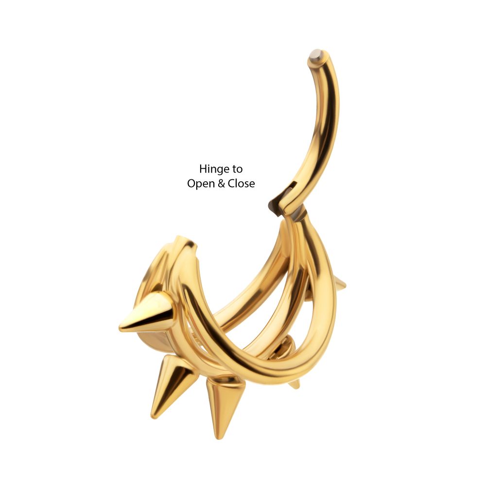 24Kt Gold PVD Titanium Five-Spiked Open Stack Triple Hoop Hinged Segment Clicker