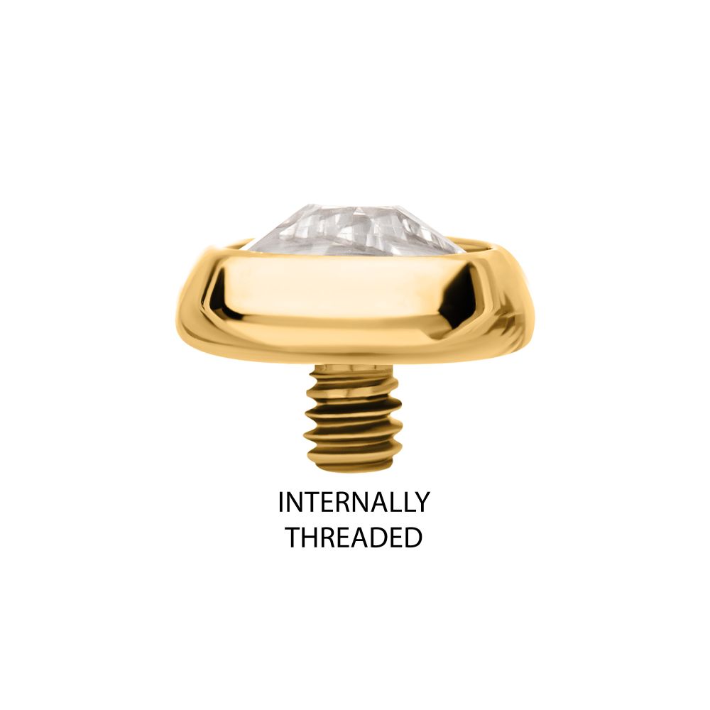 14g 24Kt Gold PVD Titanium Internally Threaded Low Profile Bezel Set Swarovski Crystal Dermal Top