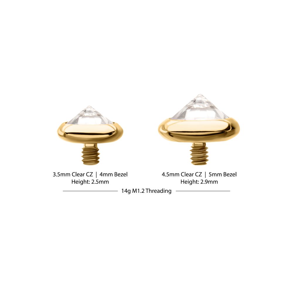 24Kt Gold PVD Titanium Internally Threaded Low Profile Bezel Set Gem Top