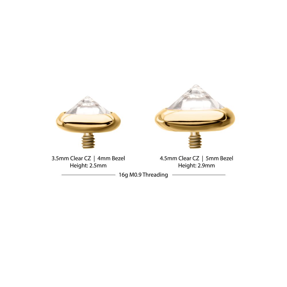 24Kt Gold PVD Titanium Internally Threaded Low Profile Bezel Set Gem Top