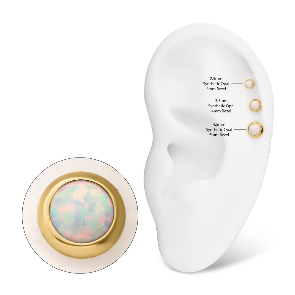 24Kt Gold PVD Titanium Internally Threaded Low Profile Bezel Set Synthetic Opal Dermal Top