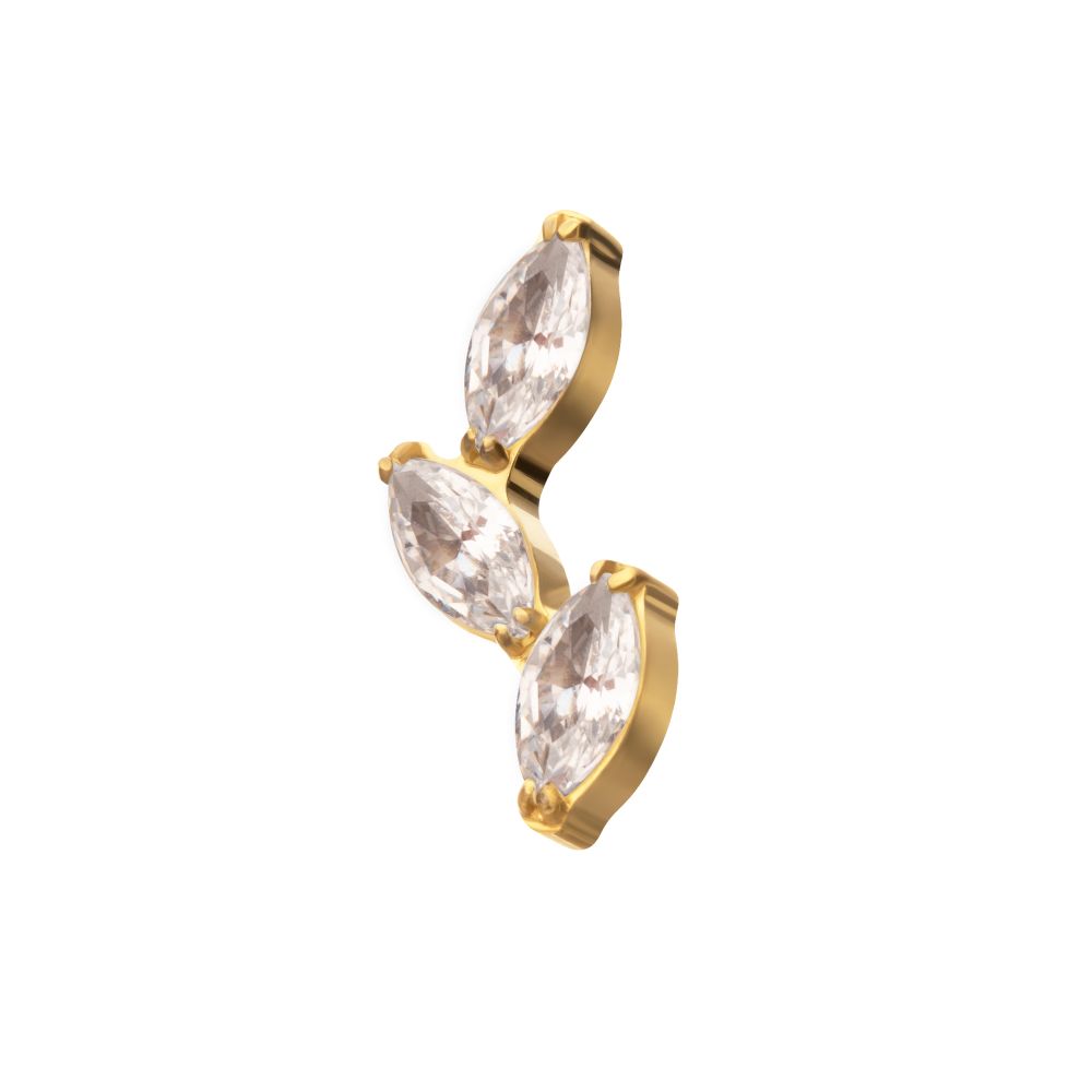 24Kt Gold PVD Titanium Internally Threaded Vine Shape Top with 3-Tier Full Clear CZ Gem Marquise