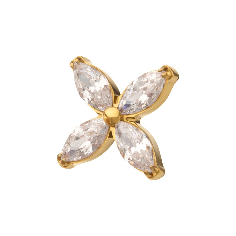 24Kt Gold PVD Titanium Internally Threaded 4-Marquise Flower Gem Top