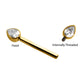 24Kt Gold PVD Titanium Bezel Set Teardrop Gem End Nipple Barbell (One Side Fixed, One Side Internally Threaded) | Sold by piece
