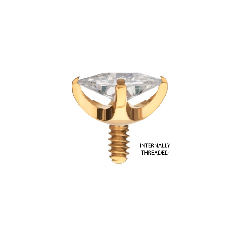 24Kt Gold PVD Titanium Internally Threaded 4 Prong Princess Cut Gem Top