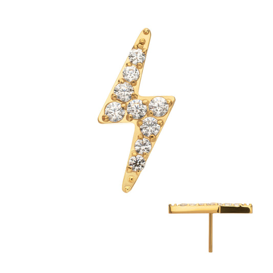 24kt Gold PVD Titanium Threadless Pave Gem Lightning Bolt Top