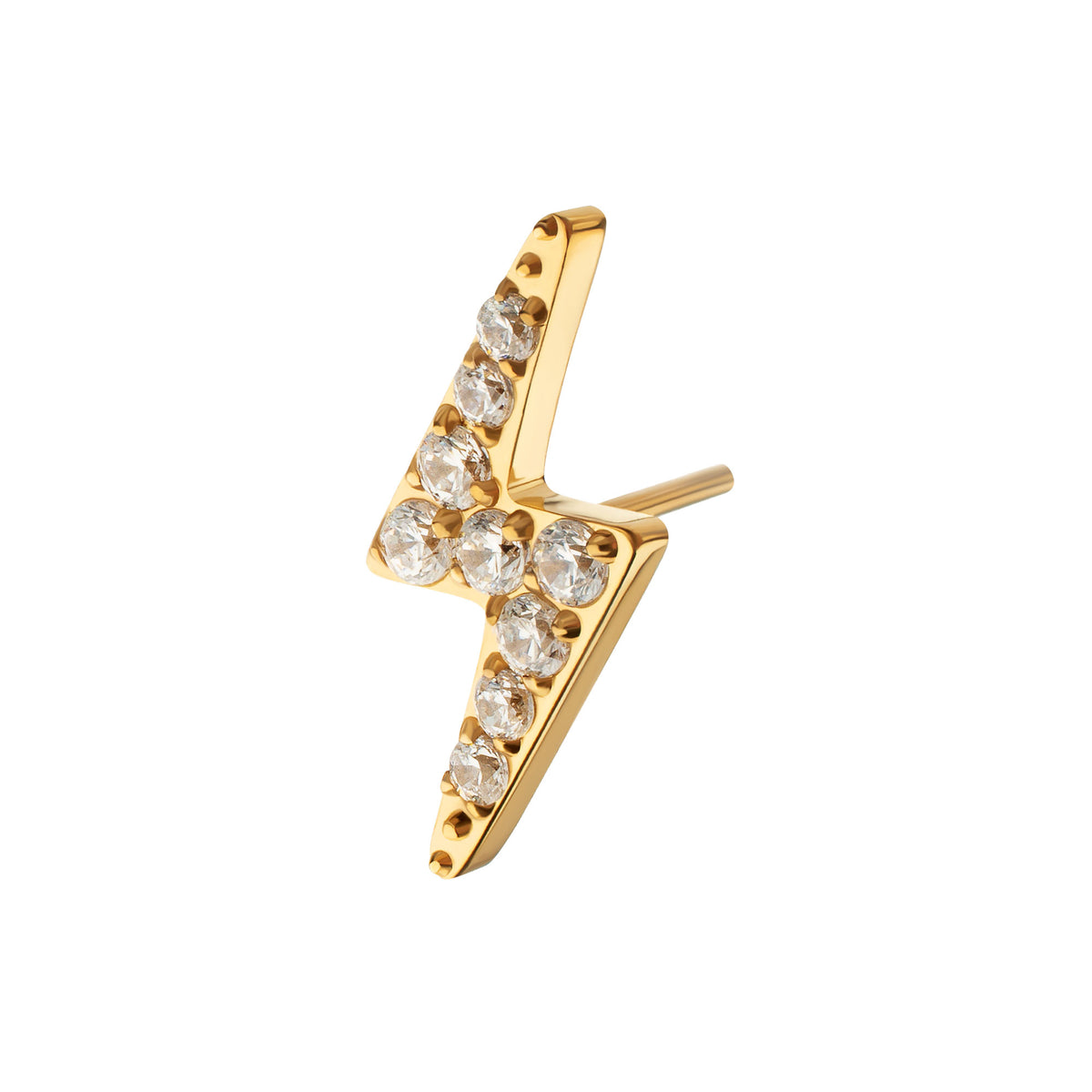 24kt Gold PVD Titanium Threadless Pave Gem Lightning Bolt Top