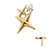 24Kt Gold PVD Titanium Threadless Double Celestial Star Top with Prong Set Gem