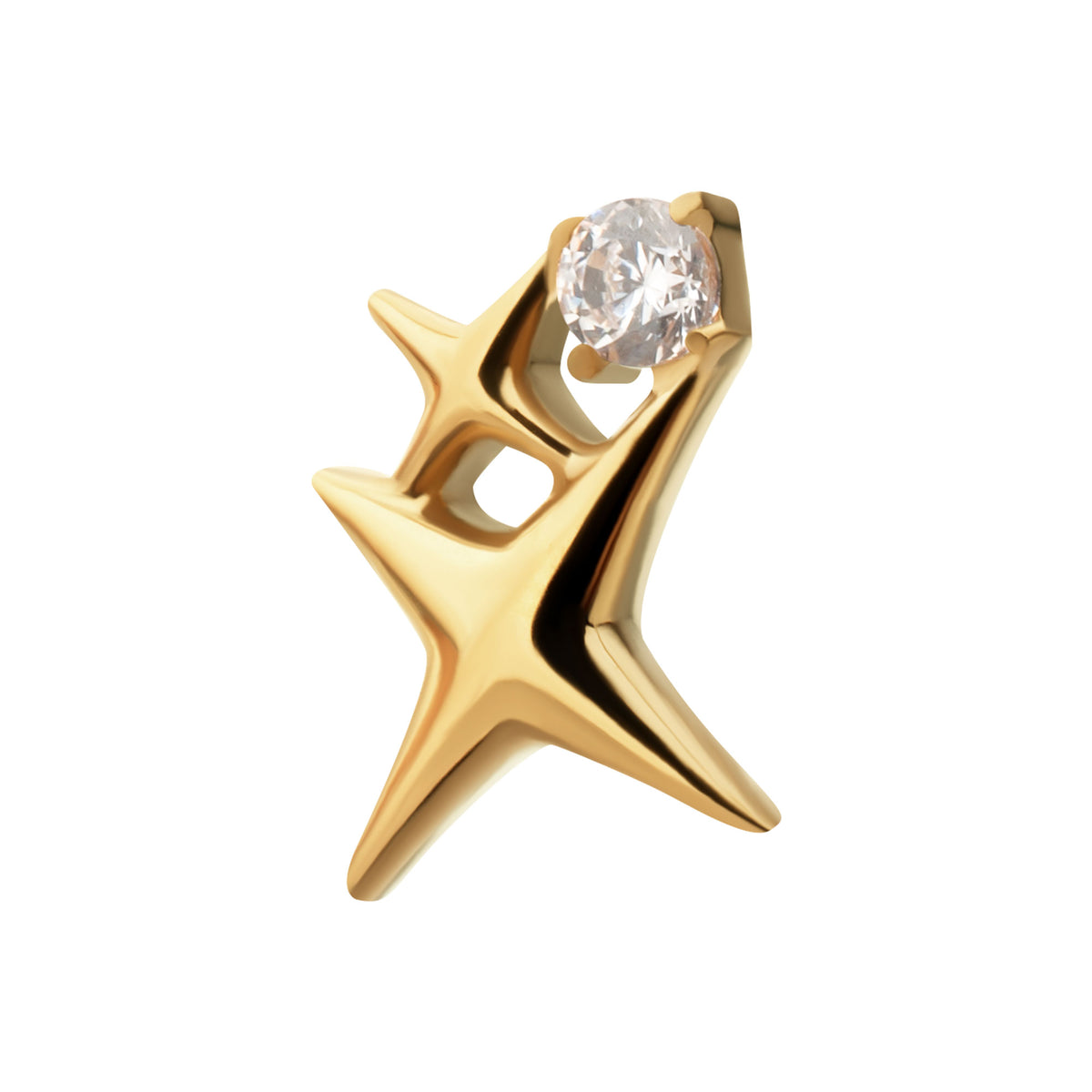 24Kt Gold PVD Titanium Threadless Double Celestial Star Top with Prong Set Gem