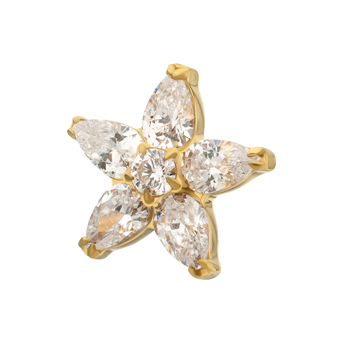 24Kt Gold PVD Titanium Threadless V-Prong Marquise Gem 5-Petal Flower Top