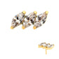 24Kt Gold PVD Titanium Threadless Prong Set Marquise CZ Diagonal 3-Cluster Top