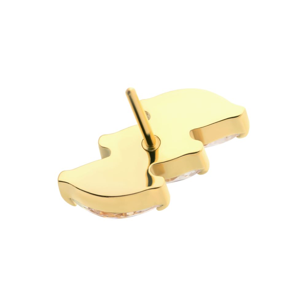 24Kt Gold PVD Titanium Threadless Prong Set Marquise CZ Diagonal 3-Cluster Top