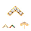 24Kt Gold PVD Titanium Threadless Prong Set  5 Round CZ Chevron Shape Top