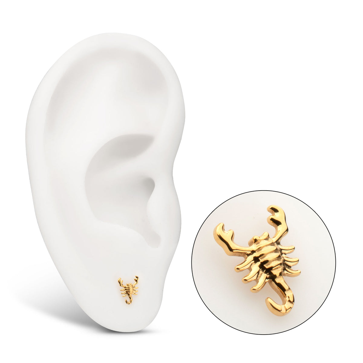 24Kt Gold PVD Titanium Threadless Low Profile 3D Scorpion Top