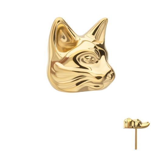 24Kt Gold PVD Titanium Threadless Low Profile 3D Cat's Head Top