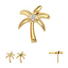 24Kt Gold PVD Titanium Threadless Low Profile 3D Palm Tree Top With Prong Set Gem