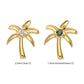 24Kt Gold PVD Titanium Threadless Low Profile 3D Palm Tree Top With Prong Set Gem