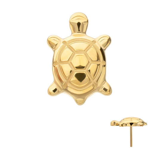 24Kt Gold PVD Titanium Threadless Low Profile 3D Corrugated Land Turtle Top