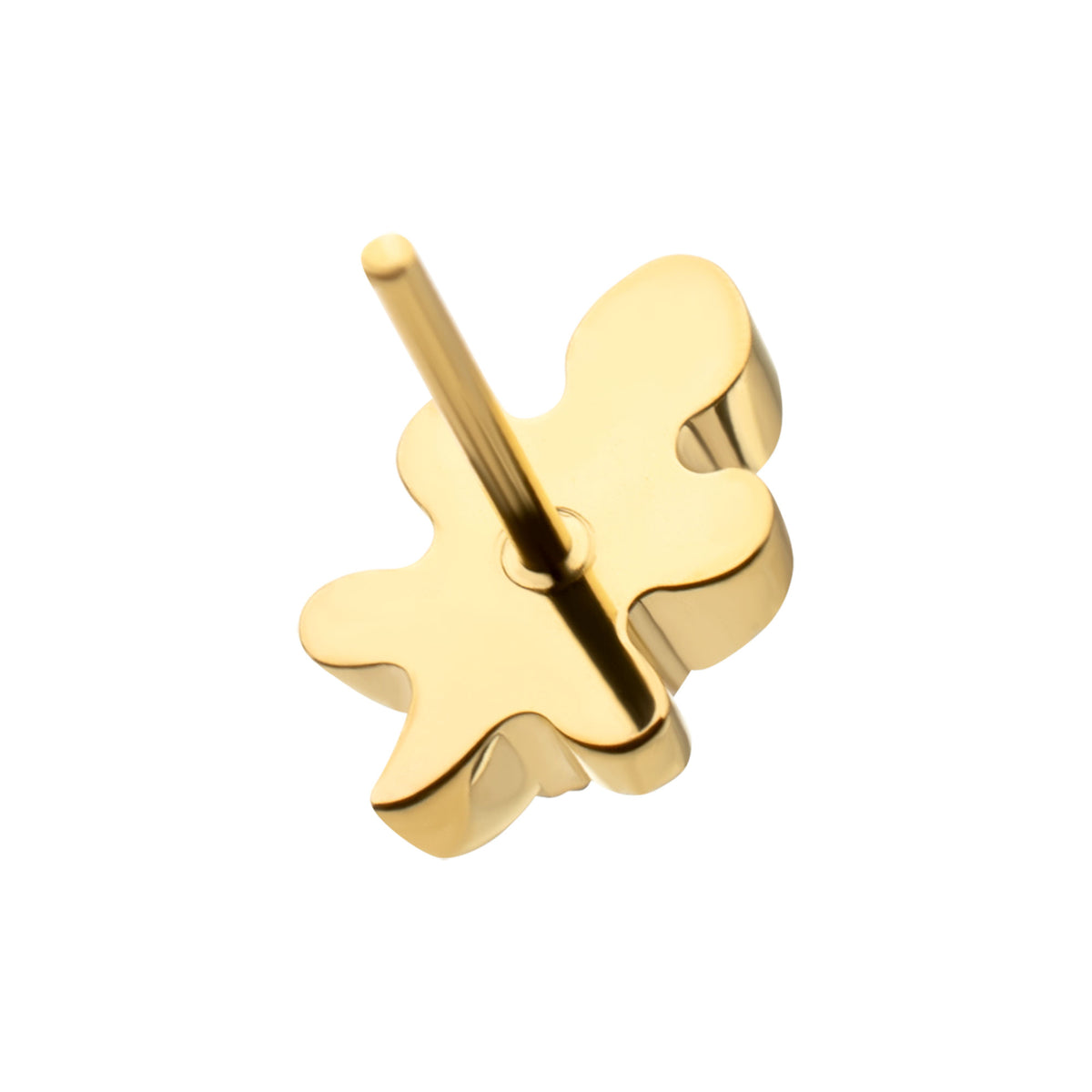 24Kt Gold PVD Titanium Threadless Low Profile 3D Sea Turtle Top with Prong Set Oval Gem