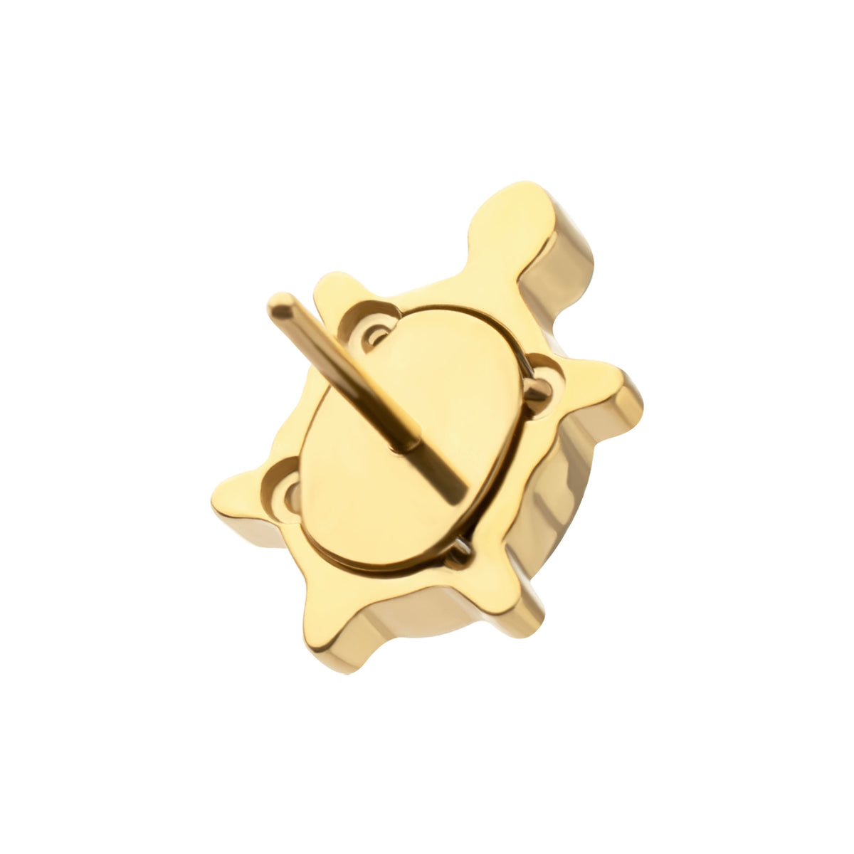 24Kt Gold PVD Titanium Threadless Low Profile Cut Out Back Land Turtle Top with Emerald CZ Gem