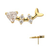 24Kt Gold PVD Titanium Threadless Low Profile Fishbone Top with Prong Set Gem