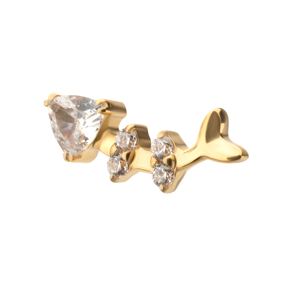 24Kt Gold PVD Titanium Threadless Low Profile Fishbone Top with Prong Set Gem