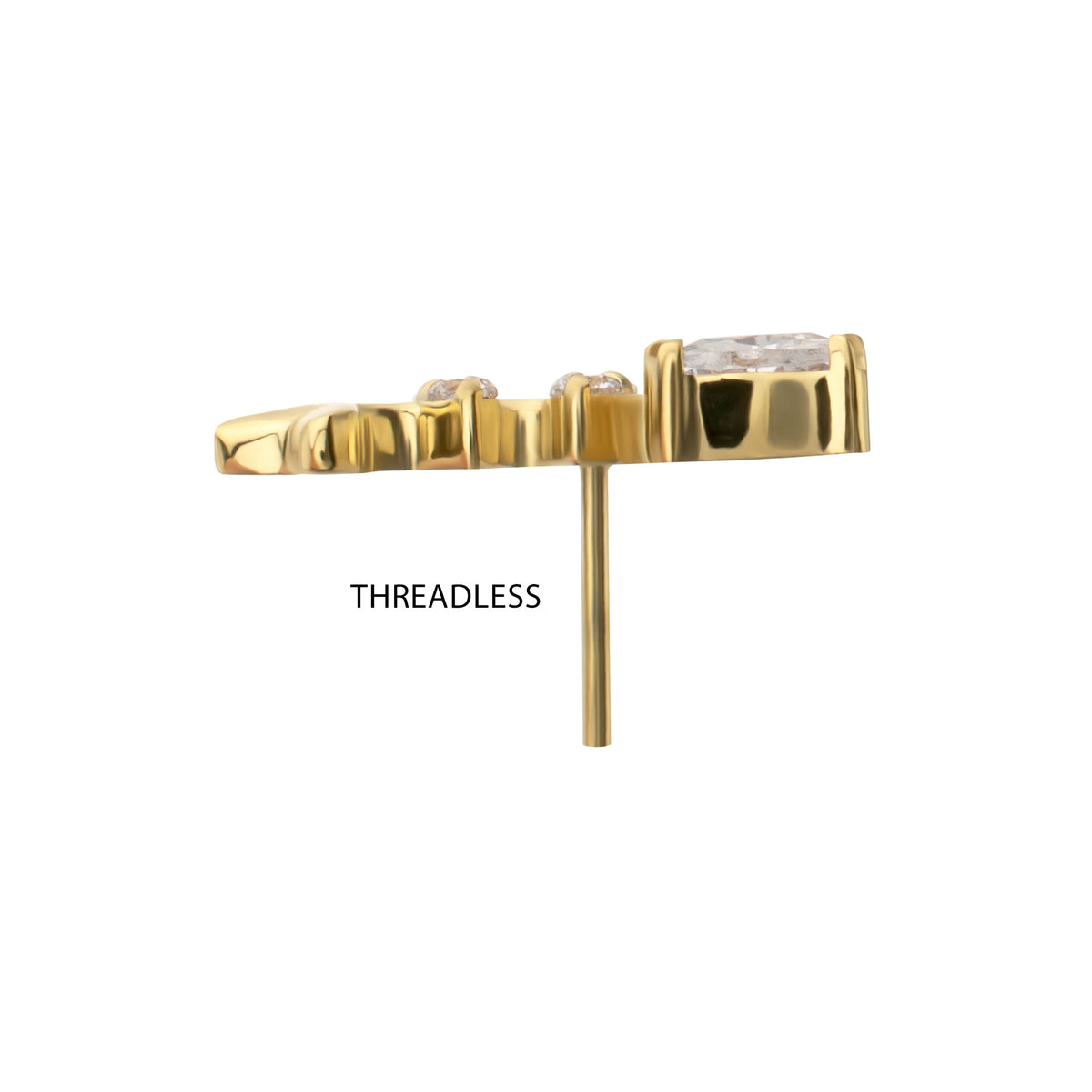 24Kt Gold PVD Titanium Threadless Low Profile Fishbone Top with Prong Set Gem