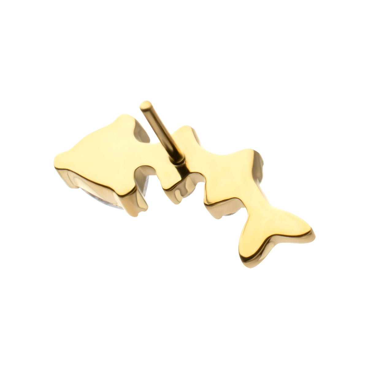 24Kt Gold PVD Titanium Threadless Low Profile Fishbone Top with Prong Set Gem