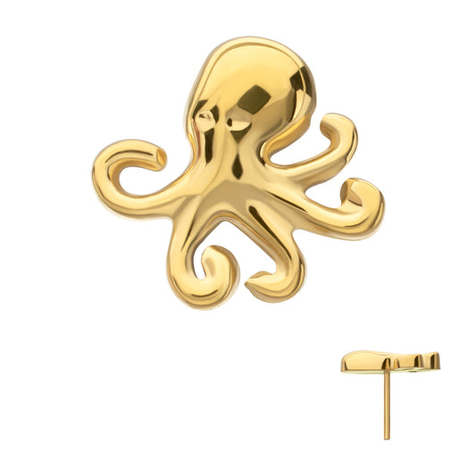 24Kt Gold PVD Titanium Threadless Low Profile 3D Octopus Top