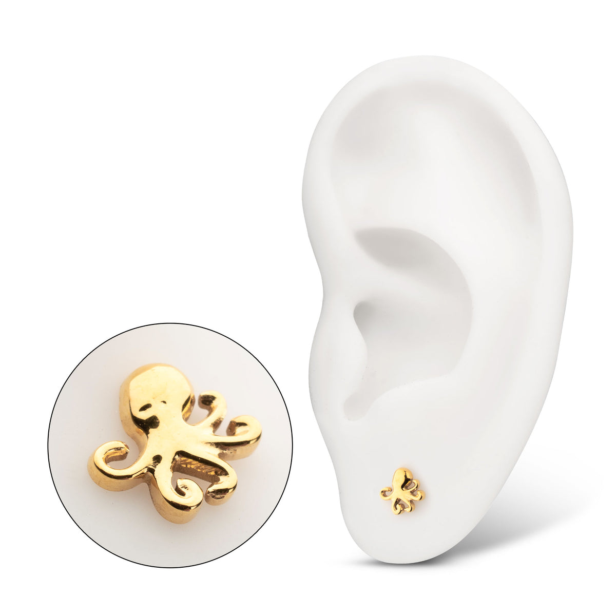 24Kt Gold PVD Titanium Threadless Low Profile 3D Octopus Top