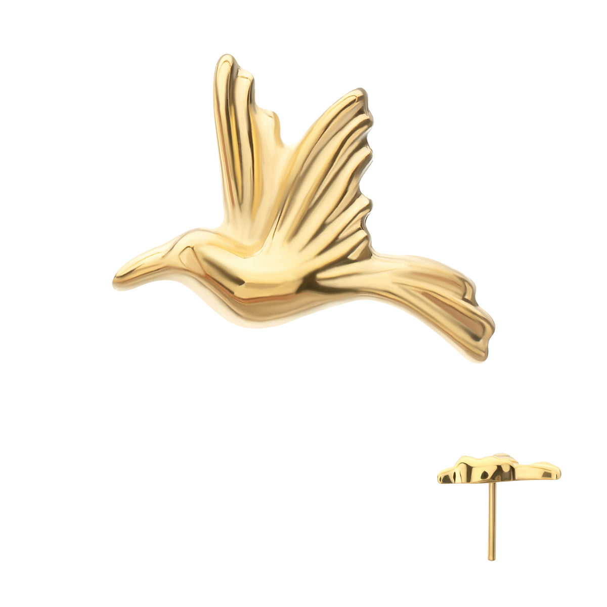 24Kt Gold PVD Titanium Threadless Low Profile 3D Hummingbird Top