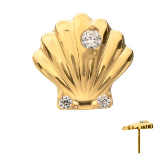 24Kt Gold PVD Titanium Threadless Low Profile 3D Shell Top with Prong Set Gem