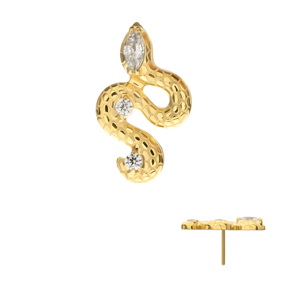 24kt Gold PVD Titanium Threadless Textured Snake Gem Top