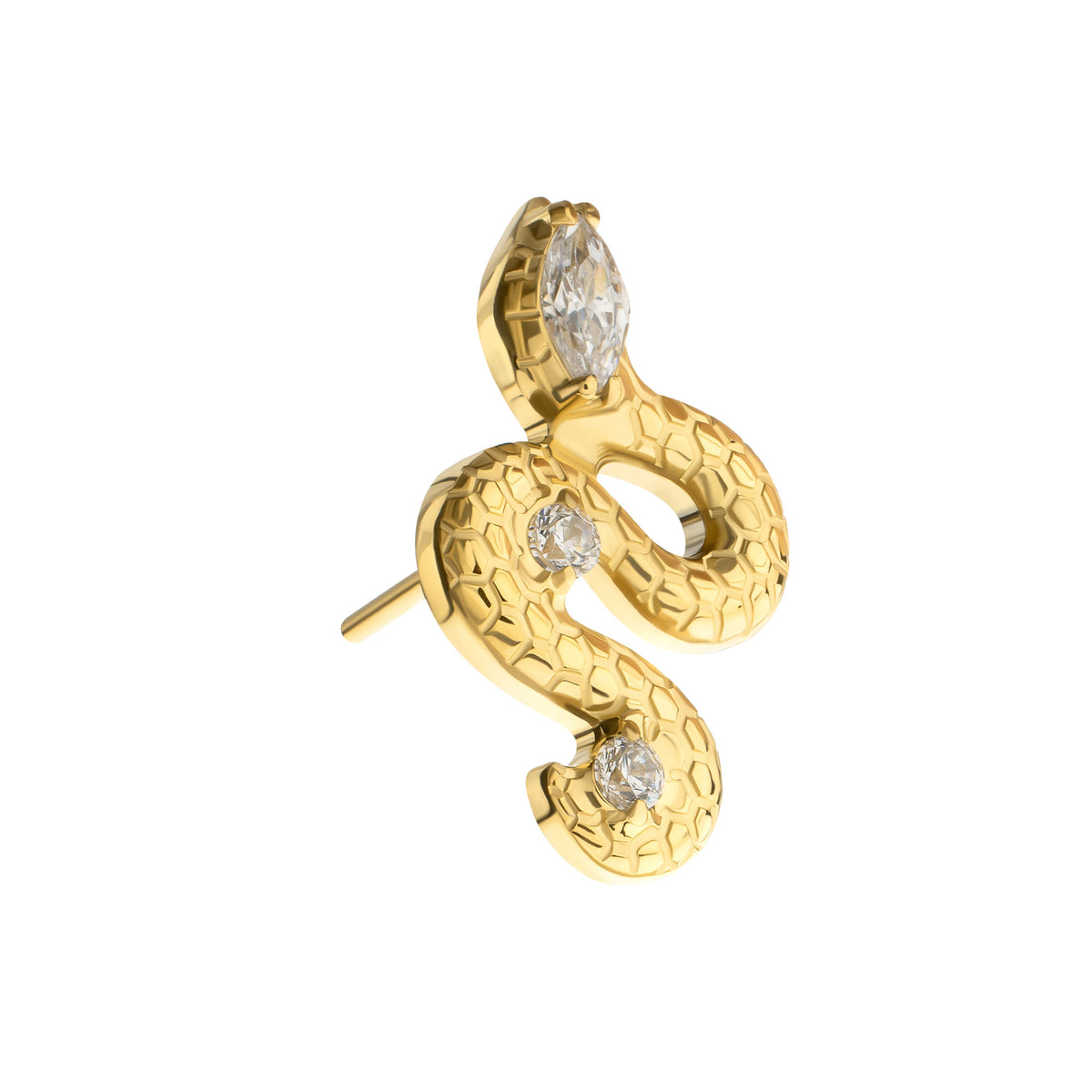 24kt Gold PVD Titanium Threadless Textured Snake Gem Top