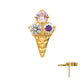 24kt Gold PVD Titanium Threadless Prong Set Multi-Gem Ice Cream with Cone Top